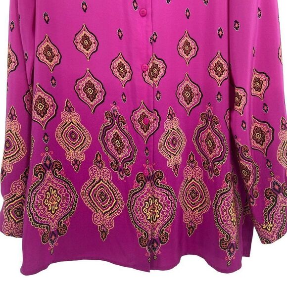 Silk Lore By Beth Terrell 100% Silk Button Front Blouse Pink/Orange Size Small - Picture 4 of 9